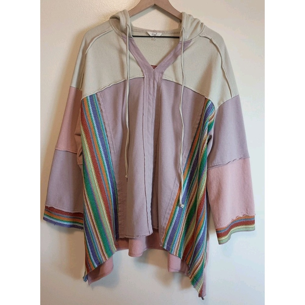 Easel Boho Colorblock Rainbow Stripe Oversized Sweatshirt Tunic Top Women's Sz M